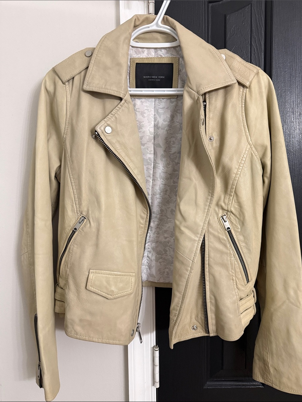 Marc New York Light Beige Leather Moto Jacket